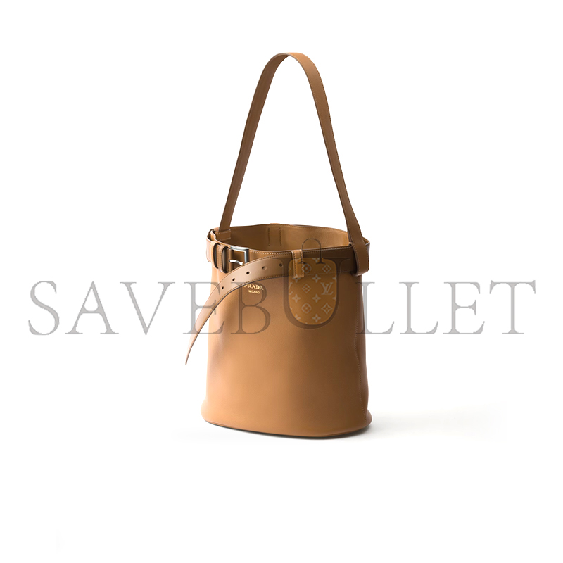 PRADA BUCKLE LEATHER BUCKET BAG WITH BELT 1BE085 (29*26.5*18cm) PRADA BUCKLE LEATHER BUCKET BAG WITH BELT 1BE085 (29*26.5*18cm)